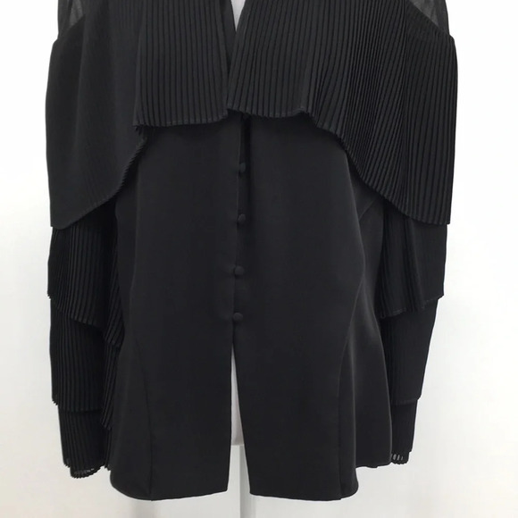 Prabal Gurung Collective Blouse‎ Womens 2 Black Ruffle Ribbed Button Front - Picture 5 of 14